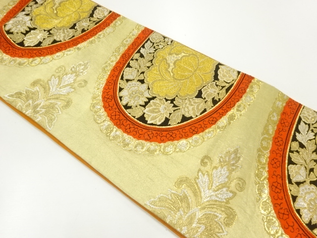 JAPANESE KIMONO / ANTIQUE FUKURO OBI / SILK / WOVEN PEONY